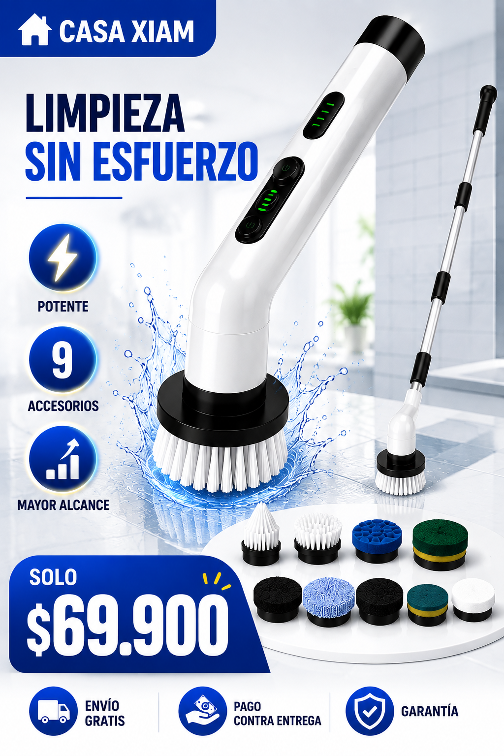 Cepillo Eléctrico Giratorio 9 en 1 con Mango Extensible